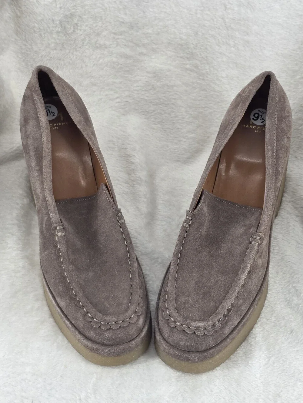 Marc Fisher LTD Lina Taupe Suede Platform Heeled Loafers 9.5M
